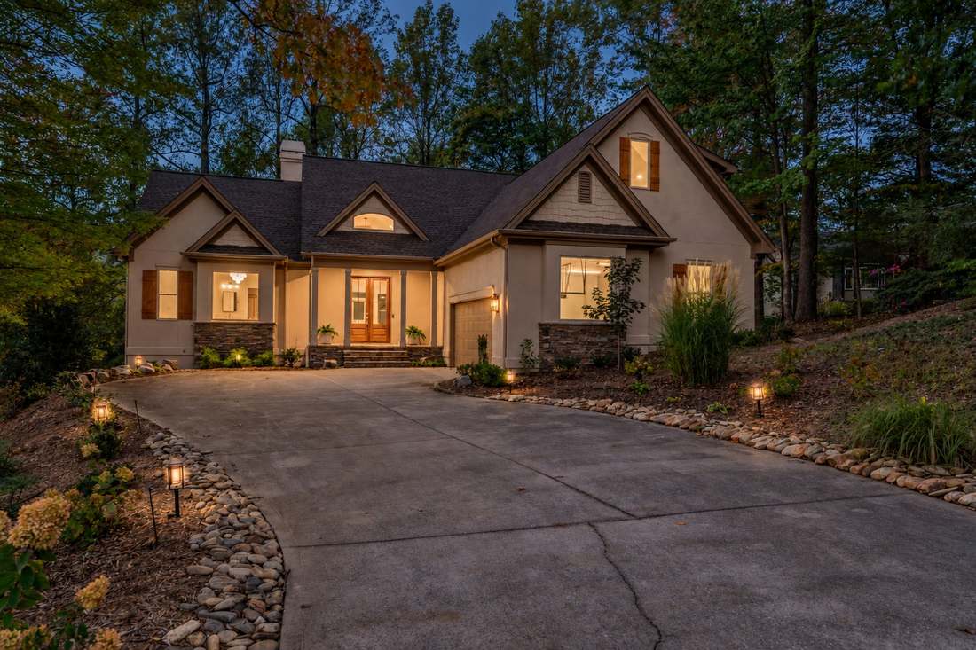 Front elevation at twilight (virtually staged)