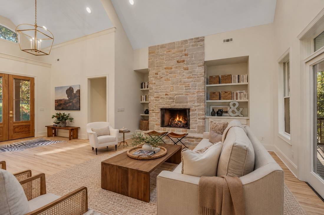 Great room toward the foyer (virtually staged)