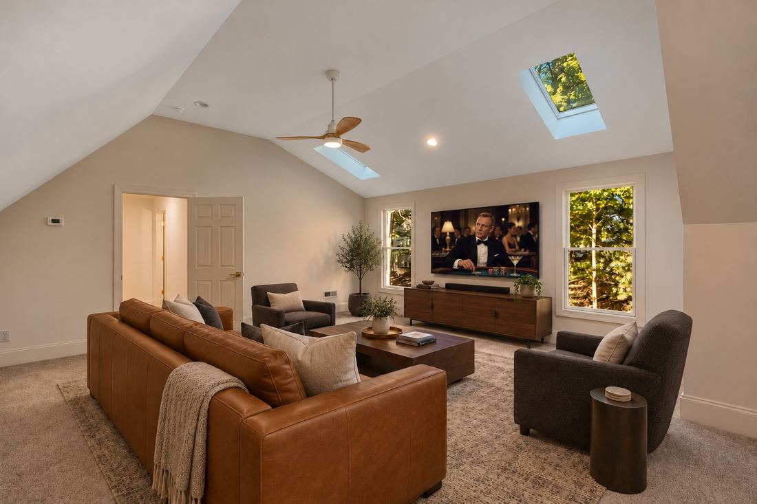 Upstairs suite, skylights (virtually staged)